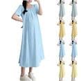 thumbnail image 1 of Sentmoon Maternity Maxi Dress Crew Neck Solid Color Plus Size Dresses Short Sleeve Loose Fit Holiday Beach Essentials for Family Maxi Dresses for Work and Office Mint Green XXL, 1 of 7