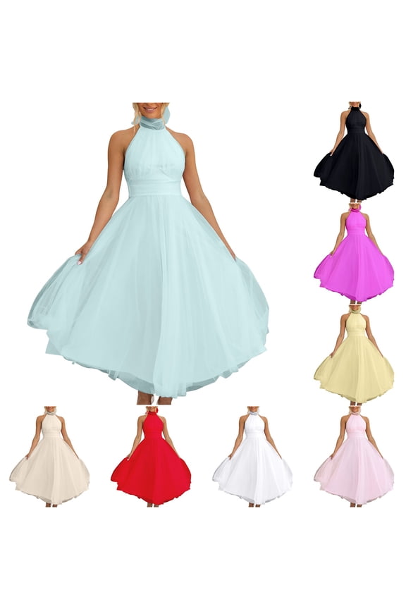 Maxi Dresses Streetwear Sleeveless Crew Neck Interview Dress 2026 Mesh Regular Fit Long Summer Dresses for Women for Daily and Commute Yellow L