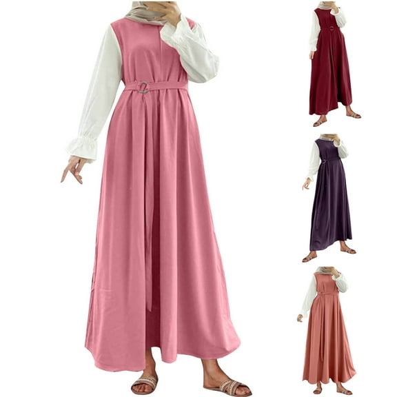 Sentmoon Maxi Dresses for Women Long Sleeve Crew Neck Shirt Dresses for Women Solid Color Loose Stretchy Plus Size Boho Dress Delightful for Winter Wedding Guest M