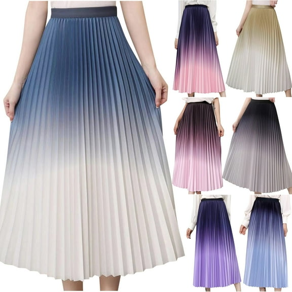 Sentmoon Maxi Skirts Plus Size A-line High Waist Boho Fall Skirts Flowy Pleated Beach Gradient Color Loose Breathable Skirt for Women Active Winter for Cozy Lounge at Home Free Size