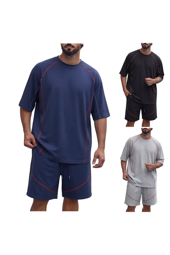 Men 2 Piece Outfits Tshirts for Men and Mens Pants Solid Color Short Sleeve Crew Neck Summer Loose Fit Oversized Jogging Tracksuit with Pockets M-XXXXXL