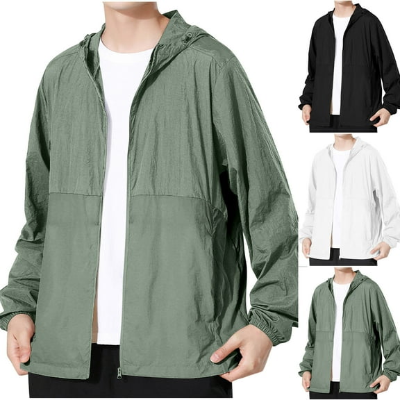 Sentmoon Men Long Sleeve Sun Shirts Hooded Neck Jackets for Men with Zipper Solid Color Loose Men's Rashs Guard Shirts Trendy 2025 Summer for Picnic L