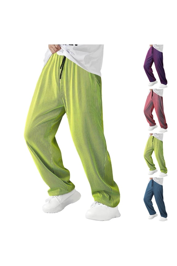Men Pants Mens Athletic Pants Stretchy and Flexible Men's Solid Color Elastic Breathable Wrinkle Straight Leg Hip-hop Pants for Weekend and Lounge Wear M