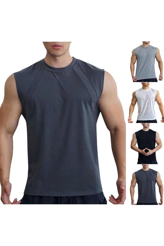 Men Tank Tops and Sleeveless Crew Neck Summer Mens Undershirts Tank Solid Color Moisture Wicking Loose Plus Size Mens Clothing Vacation for Summer Beach Days XL