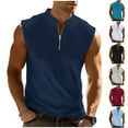 thumbnail image 1 of Sentmoon Men Tank Tops Undershirt and Sleeveless Collar Summer Men's T-Shirts Solid Color Muscle Loose Zipper Plus Size Clothes for Men Beach for Layering Under Shirts White XXXL, 1 of 7