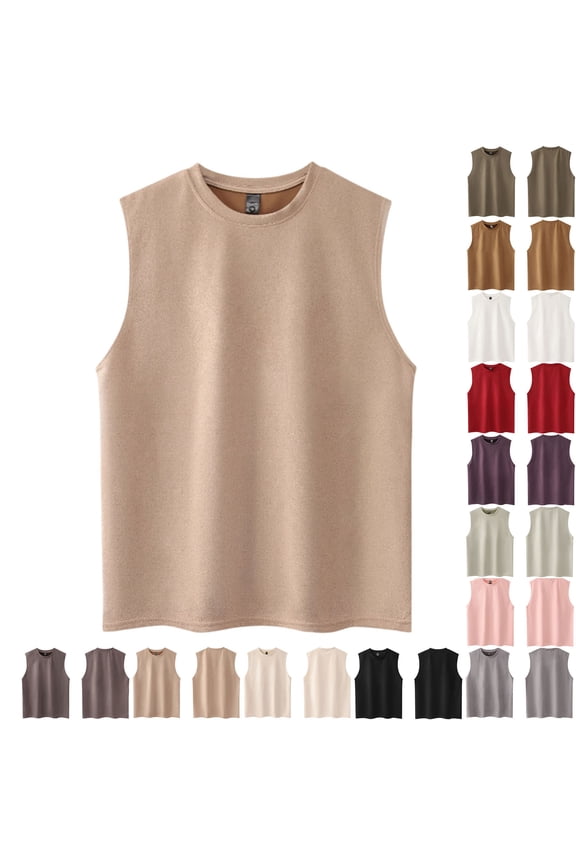 Men's Tank Shirts Summer Sleeveless Crew Neck Underarmour Compression Shirt Men Solid Color Loose Fit Athletic Compression Tank Top Men Vacation for Layering Under Shirts L