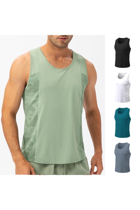 Men's Tank Shirts Summer Sleeveless Crew Neck Undershirt Solid Color Loose Fit Plus Size Workout Mens Vests Outerwear Hawaiian for Layering Under Shirts Green M