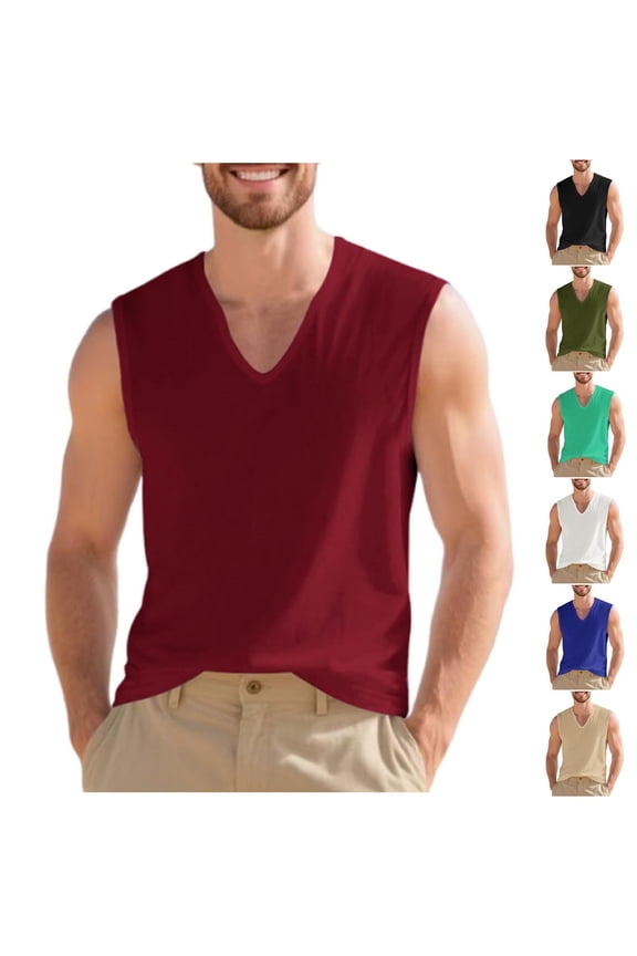Men's Tops and Sleeveless V Neck Summer Mens Tank Top Undershirt Solid Color Basketball Loose Oversized Gym Clothes for Men Beach for Casual Streetwear XL
