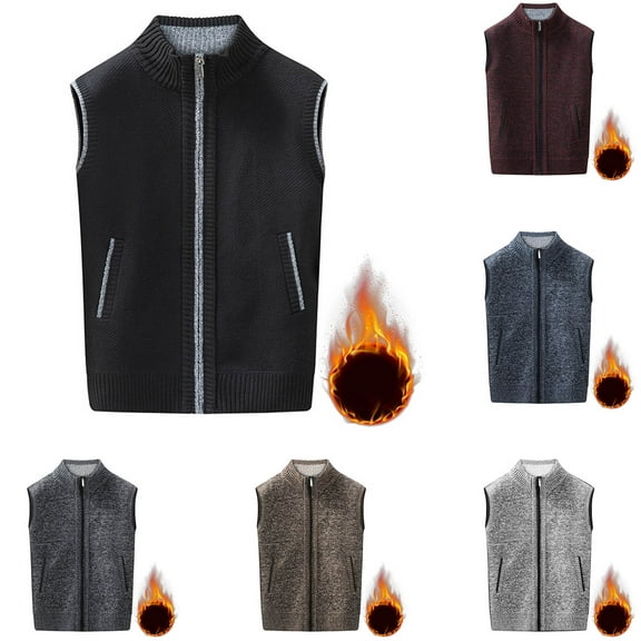 Sentmoon Mens Cardigan Sweater Plus Size Loose Sleeveless Men Cardigan V Neck Knitted Solid Color Stretchy and Flexible Zippered Mens Shirts Casual Fall and Winter for Outdoor Activities XXXL