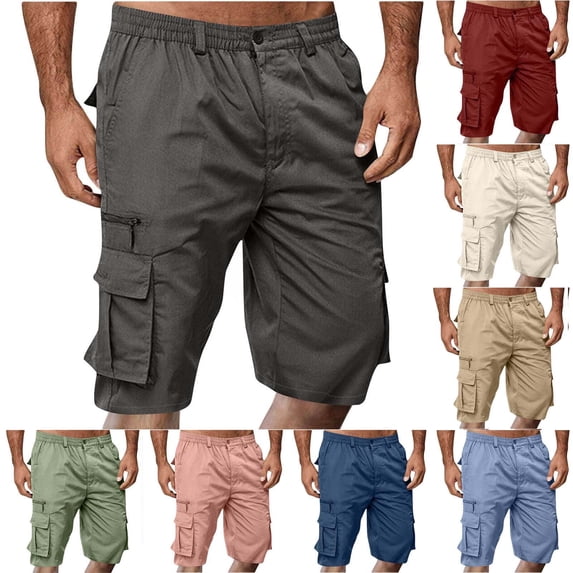 Sentmoon Mens Cargo Shorts with Multi Pockets Solid Color Basketball Shorts Elastic Waist Button Zipper Regular Fit Men's Clothing Casual Hawaii for Summer and Vacation Khaki XL
