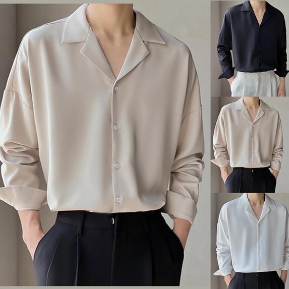 Sentmoon Mens Fall Outfits Lapel Regular Fit Men Clothing Basic Solid Color Long Sleeve Mens Tshirt for Relaxed Brunches M-2XL