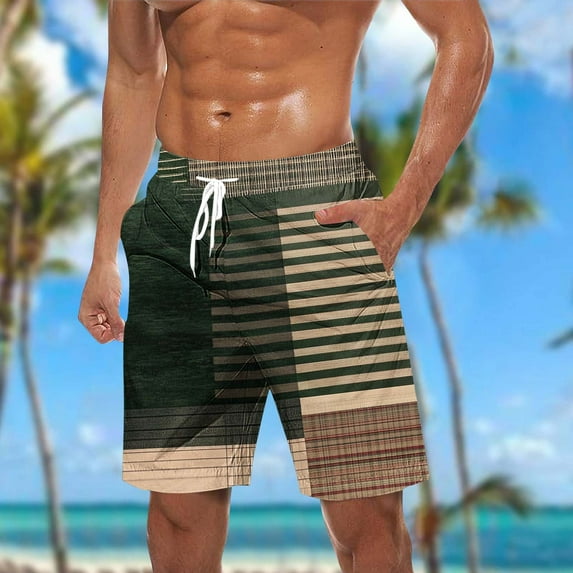Sentmoon Mens Gym Shorts Summer Vintage Print Drawstring High Waist Quick Dry Swimwear with Pockets Loose Wide Leg Bathing Suit Trendy Dad for Runs Workouts Green XXXXXL