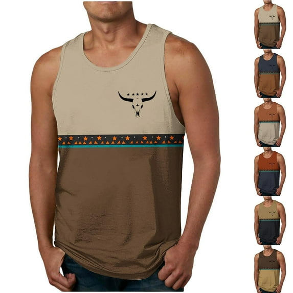 Sentmoon Mens Muscle Tank Top Summer Sleeveless Crew Neck Workout Clothes Gradient Color Loose Fit Oversized Breathable Men's Compression Shirts Hawaiian for Running in Hot Weather Yellow M