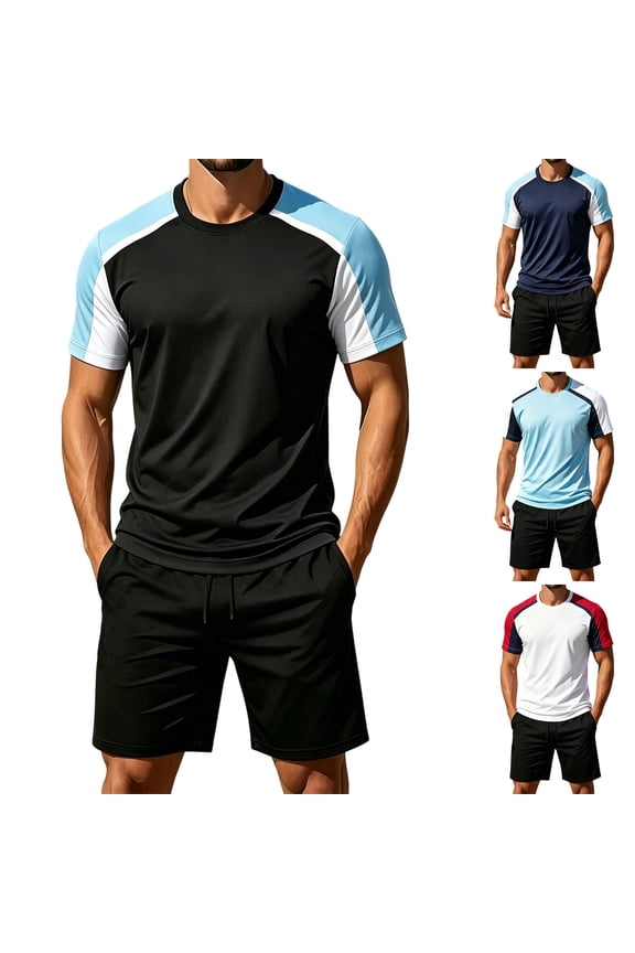 Mens Outfits 2 Piece Mens Shirts Casual and Mens Shorts Casual Solid Color Short Sleeve Crew Neck Summer Regular Fit Oversized Jogging Track Suit M-XXXXXL