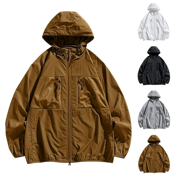 Sentmoon Mens Rashs Guard Long Sleeve Hooded Neck Gym Tops for Men Zipper Detail Solid Color Relaxed UPF Sun Protection Shirts Trendy 2025 Summer for Picnic L