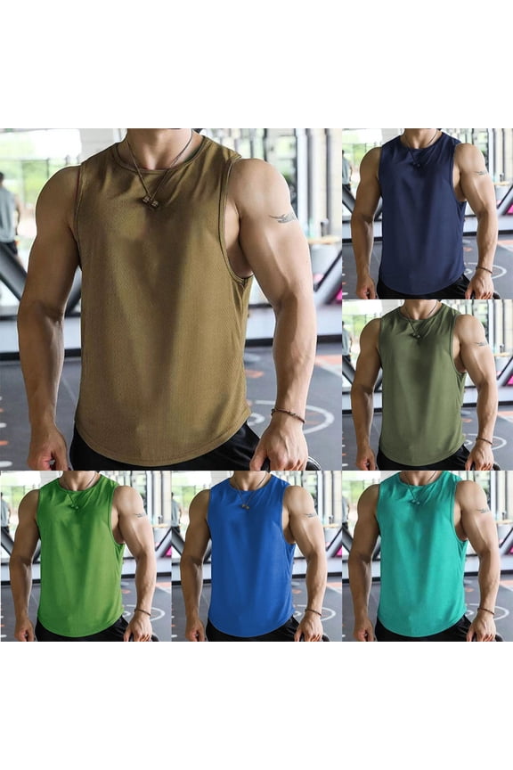 Mens Tank Top Summer Sleeveless Crew Neck Mens Clothing Solid Color Relaxed Fit Plus Size Workout Men's T-Shirts Hawaii for Running in Hot Weather XXL