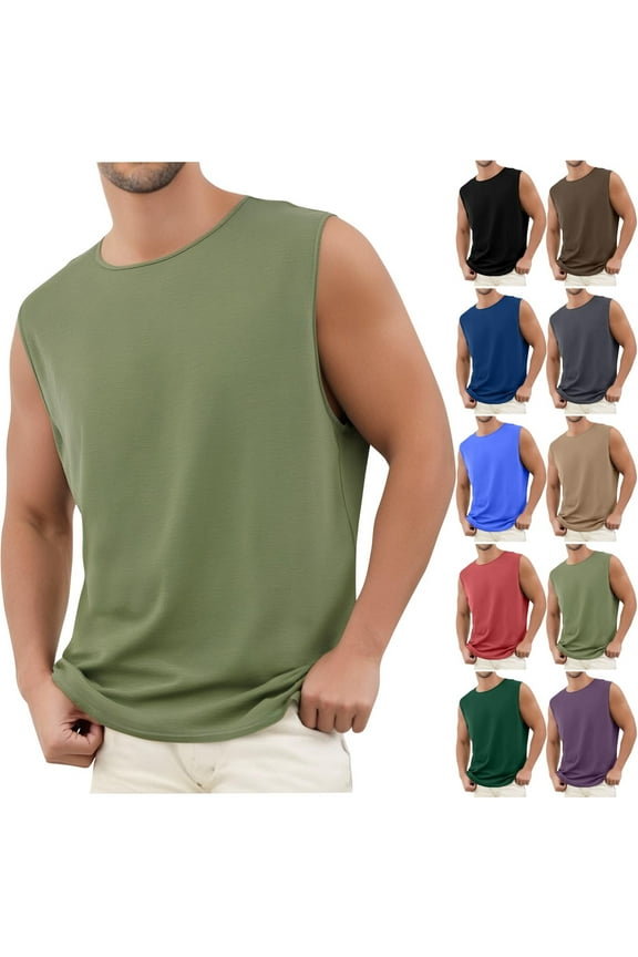 Mens Tank Top Undershirt and Sleeveless Crew Neck Summer Workout Shirts for Men Solid Color Workout Loose Plus Size Mens Clothing Holiday for Running in Hot Weather XXXL