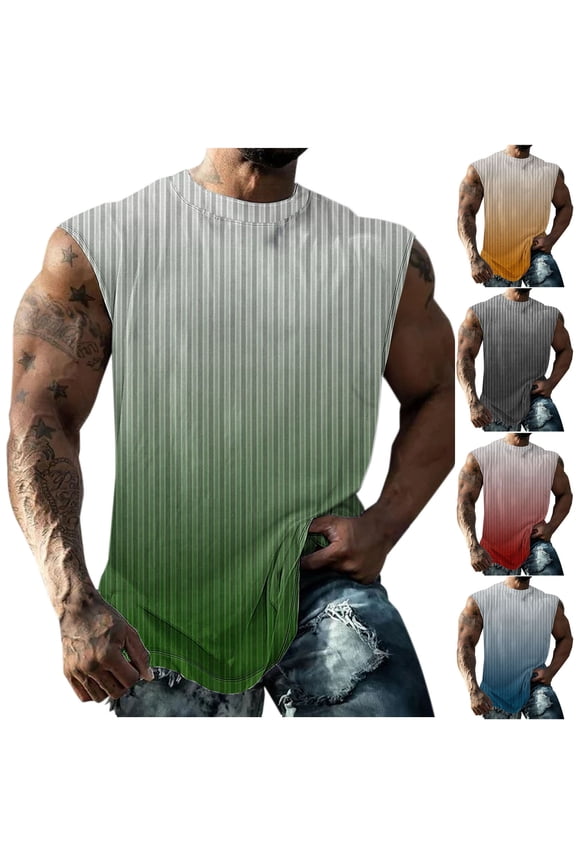 Mens Tank Tops Summer Sleeveless Crew Neck Vest for Men Gradient Color Loose Fit Plus Size Athletic Gym Shirts Men Beach for Running in Hot Weather Dark Gray XXXXXL
