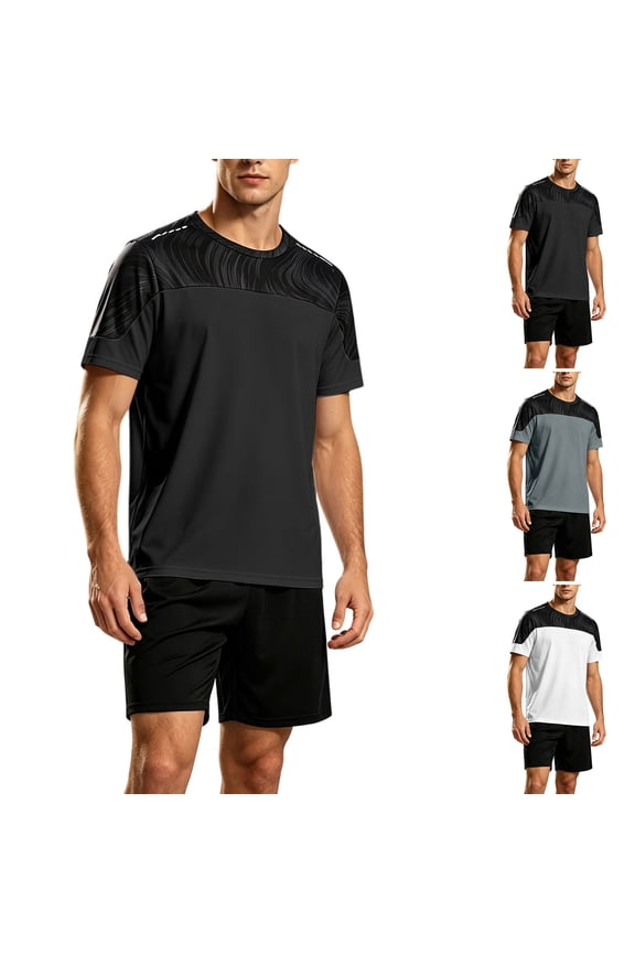 Mens Two Piece Outfit Compression Shirts and Shorts Men Solid Color Short Sleeve Crew Neck Summer Regular Fit Oversized Jogging Tracksuit M-XXXXXL