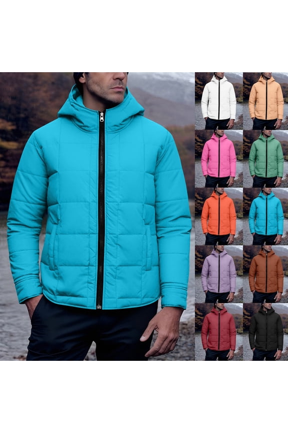 Mens Winter Coat Men's Jackets for Winter Christmas Gifts for Men Unique Men'S Solid-Color Hooded Long-Sleeved Zippered Cardigan Warm Jacket Fall and Winter