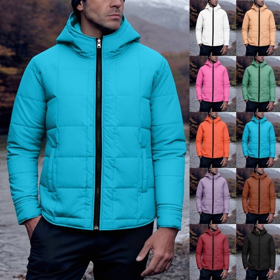 Sentmoon Mens Winter Coats Jackets Gift Baskets for Christmas Men'S Solid-Color Hooded Long-Sleeved Zippered Cardigan Warm Jacket Fall and Winter for Outdoor Activities and Hiking