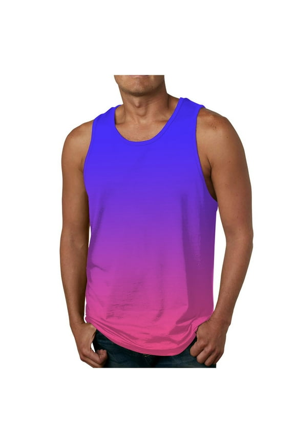 Muscle Tank Tops for Men Summer Sleeveless Crew Neck Clothes for Men Gradient Color Relaxed Fit Oversized Basketball Men Shirts Casual Hawaii for Casual Streetwear Multicolor M