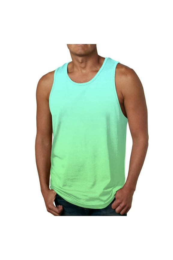 Muscle Tank Tops for Men Summer Sleeveless Crew Neck Compression Shirt Gradient Color Loose Fit Plus Size Quick Dry Fitness Clothing Hawaii for Casual Streetwear Multicolor M