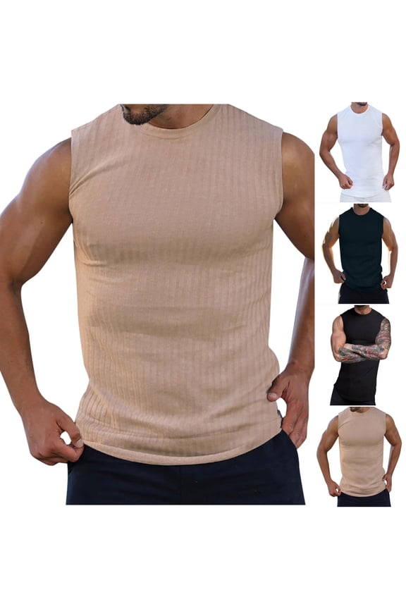 Muscle Tank Tops for Men Summer Sleeveless Crew Neck Mens Undershirts Striped Print Loose Fit Oversized Compression Mens Workout Shirts Vacation for Casual Streetwear XXL