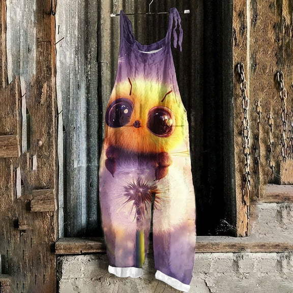 Sentmoon One Piece Jumpsuits for Women Bee Print Loose Summer Overalls Pockets Adjustable Thin Strap Crew Neck Sleeveless Plus Size Rompers Bee Festival Casual Ladies for City Sightseeing Yellow M