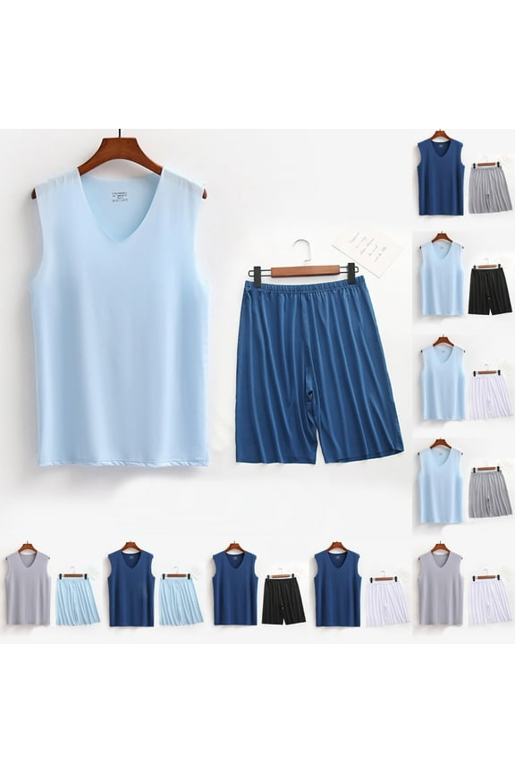 Outfits for Men Gym Tank Tops for Men and Mens Athletic Shorts Sleeveless V Neck Summer Mens Vests Casual Solid Color Bodybuilding Loose Plus Size T Shirts for Man Vacation L