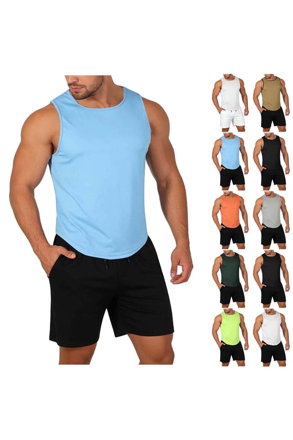Outfits for Men Men T Shirts and Men Shorts Solid Color Crew Neck Summer Regular Fit Oversized Jogging Track Suit with Pockets S-XXXL
