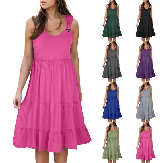 Sentmoon Party Dress Delightful Sleeveless Boho Summer Dress 2026 Solid Color Regular Fit Lounge Dress Beach Supplies for Work and Weekend S