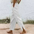 thumbnail image 1 of Sentmoon Petite Linen Pants for Women Solid Color Drawstring Elastic Waist Pants Women Oversized Relaxed Fit Wide Leg Elastic Waist Pants for Women for Summer and Hot Weather, 1 of 6