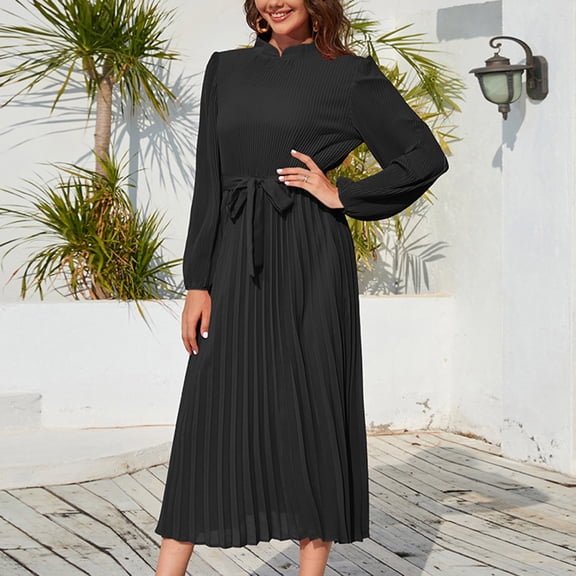 Sentmoon Pleated Black Dresses for Women Puff Sleeve Fall Dresses for Women 2025 Slim Elegant Short Dresses,Fit & Flare Workout A-line Dresses Black M