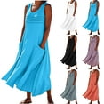 thumbnail image 1 of Sentmoon Plus Size Dress with Pockets Crew Neck Cocktail Dresses for Women Solid Color Summer Relaxed Sleeveless Linen Dress Trendy for Lounge at Home M, 1 of 7