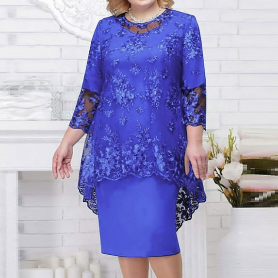 Sentmoon Plus Size Evening Gowns for Women Formal Dresses for Women Slim Elegant Lace Short Dresses,Fit & Flare Casual Womens Fashion Blue M