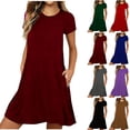 thumbnail image 1 of Sentmoon Plus Size Maxi Dress with Pockets Crew Neck Solid Color Summer Wedding Guest Dress Short Sleeve Loose Fit Holiday Beach Essentials Casual Summer Dresses for Women for Work and Office, 1 of 9