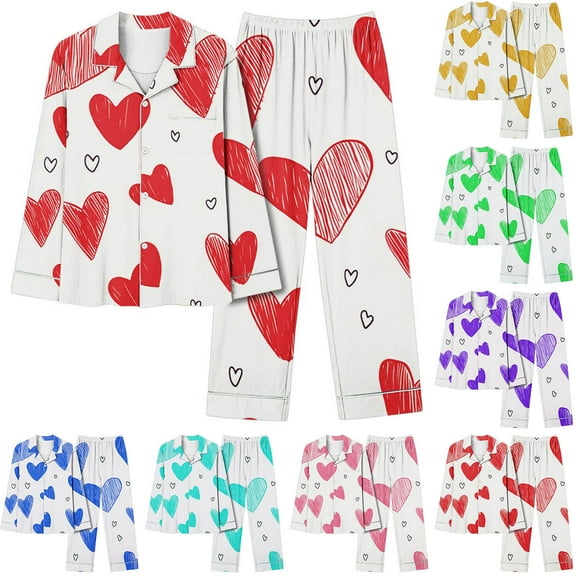 Sentmoon Plus Size Pajamas for Women Set Tops for Women and Womens Trousers Turndown Collar Women's Lounge Long Sleeve with Print Sleepwear for Women Fall for Hotel Stays