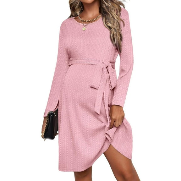 Sentmoon Pregnant Clothes for Women Plus Size Long Sleeve Spring Dresses Crew Neck Solid Color Loose Nursing Dresses for Women Fashion for Casual Wear L