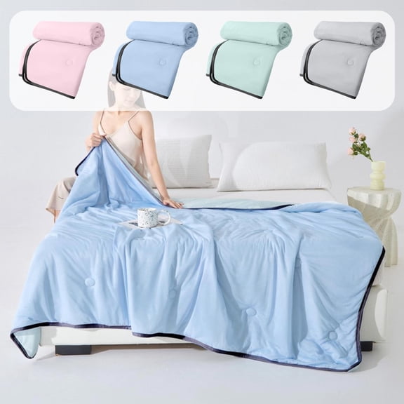 Sentmoon Printed Breathable Summer Quilt Lightweight Air-Conditioning Blanket 100 x 150 cm Ice-Silk Cooling Reversible Machine-Washable Soft Quilt for Bedroom Dorm