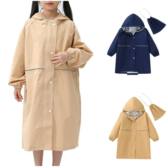 Sentmoon Rain Coat with Hood Long Sleeve Rain Jacket Boys Waterproof Solid Color Outdoor with Button Ponchos Boys and Girls for Outdoor Activities Khaki 6 Years