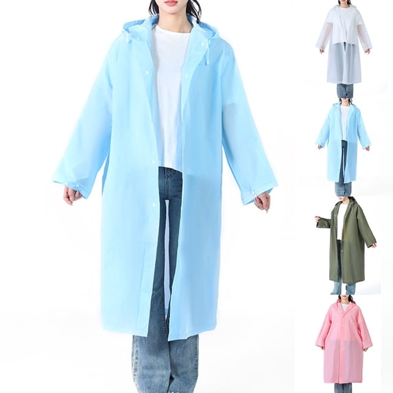 Sentmoon Rain Jacket Men Waterproof with Hood Long Sleeve Rain Coat Solid Color Packable with Button Ponchos for Outdoor Activities Green Free Size