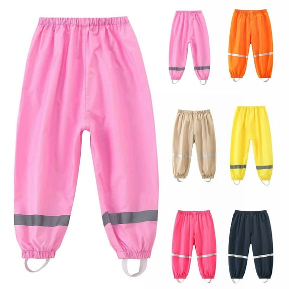 Sentmoon Rain Pants for Boys Waterproof with Hood Elastic Waist Waterproof Pants Girls with Print Outdoor Hiking Pants for Hiking, Trekking & Daily Wear Orange 4 Years