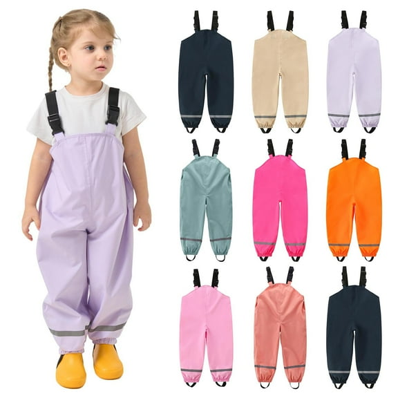 Sentmoon Rain Pants Girls with Hood Elastic Waist Waterproof Pants Boys with Print All-Weather Hiking Pants for Hiking, Camping & Everyday Use Khaki 2 Years