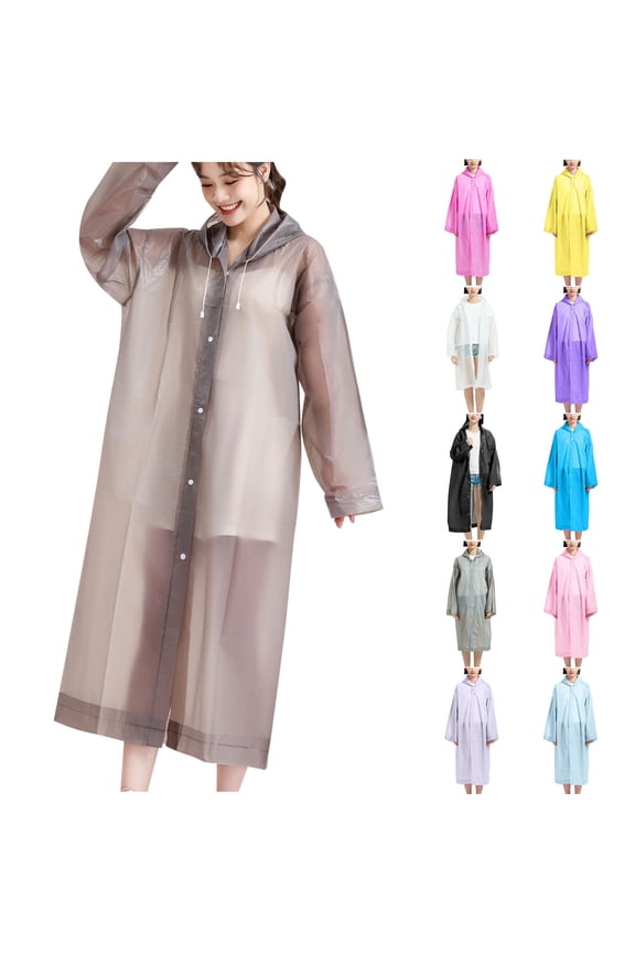 Rain Suits for Men Waterproof with Hood Long Sleeve Rain Ponchos for Adults Solid Color Lightweight Button up Womens Rain Coat for Running Backpacking Travel Free Size