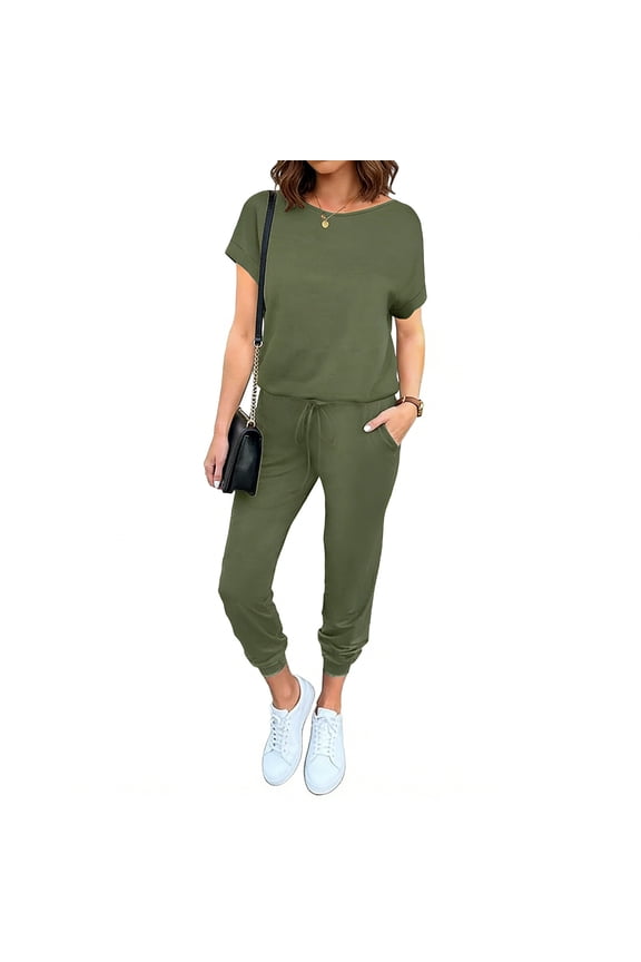 Rompers Short Sleeve Overall Dress for Women Regular Fit Comfy Summer Outfits for Women for Beach and Vacation S-3XL