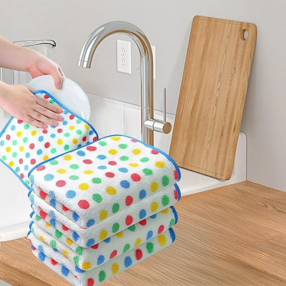Sentmoon Room Decor 5 Polka Dots Corals Fleece Rags Thickened Absorbent Dishwashing Towels Kitchen Table Wipes Household Hand Towels With Hanging Ropes
