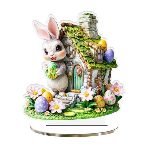 Sentmoon Room Decor Easter Bunny Eggs Acrylic Desktop Decoration Holiday Decoration Hollow Out Ornament