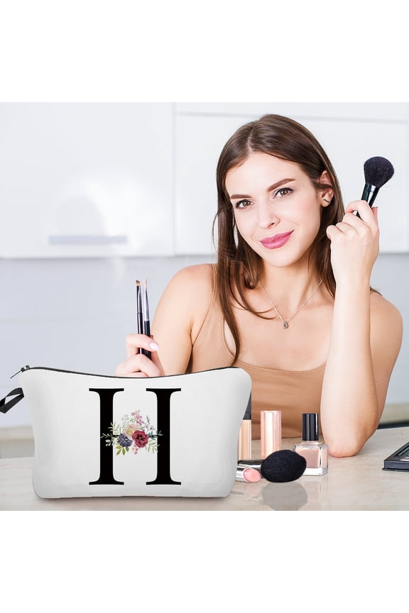 Room Decor Flower Letter Makeup Bag Letter Cosmetic Bag Alphabet Initial Makeup Bag Birthday Gifts For Women Mom Friend Bride Bridesmaid Cosmetic Bag