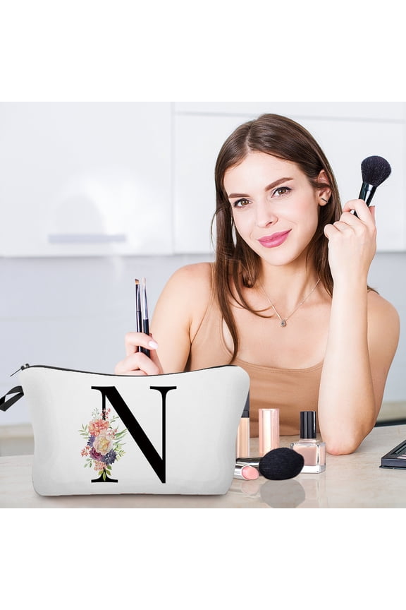 Room Decor Flower Letter Makeup Bag Letter Cosmetic Bag Alphabet Initial Makeup Bag Birthday Gifts For Women Mom Friend Bride Bridesmaid Cosmetic Bag